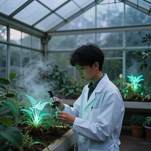 Young Botanist Investigating Bioluminescent Plants