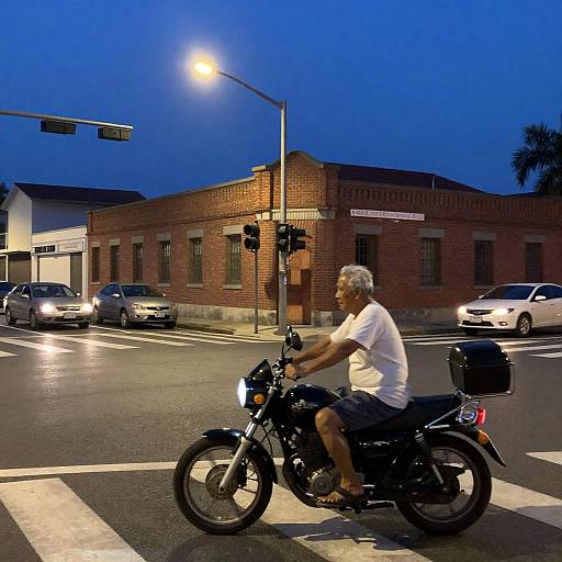 Old Man Riding Motorcycle at Dusk