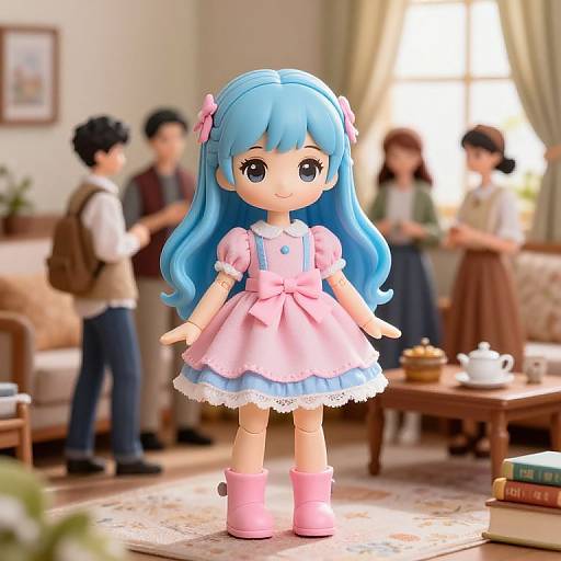 Charming Blue-Haired Doll in Cozy Room