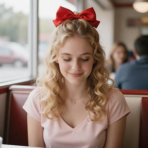 Sunlit Diner Scene with Blonde Woman