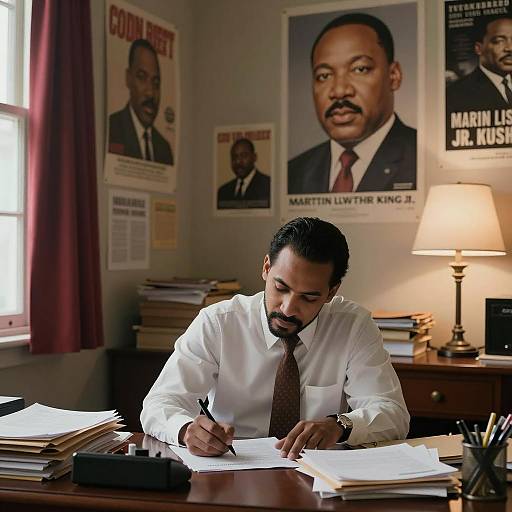 Writer at a Cluttered Office Desk
