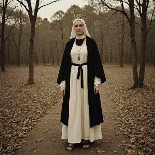 Woman in Nun Outfit with Braided Crown in Forest