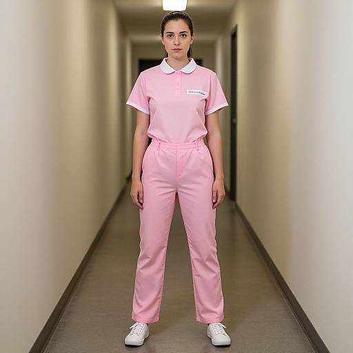 Woman in Pink Inmate Costume
