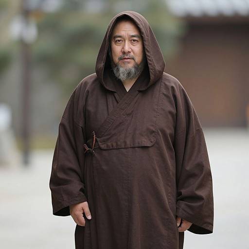 Elderly Monk in Brown Robe Outdoors