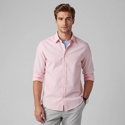 Young Man in Pink Button-Up Shirt