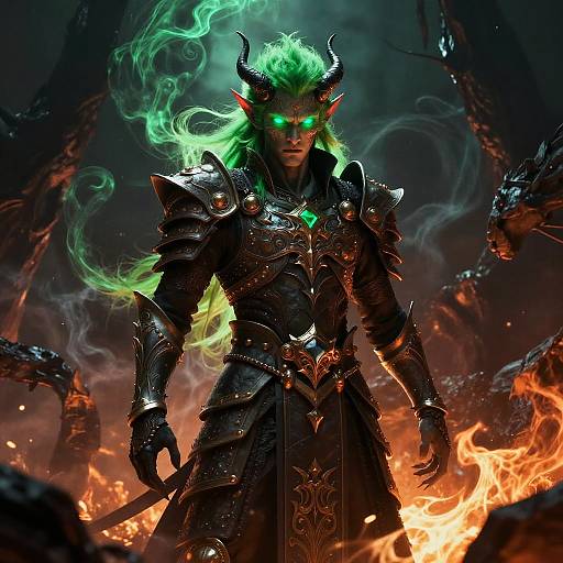 Emerald-Eyed Demon in Fiery Underworld