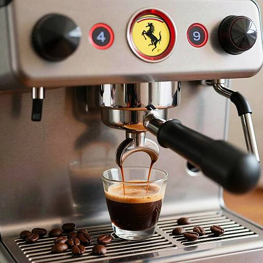 Hyper-Realistic Ferrari Coffee Machine Close-Up