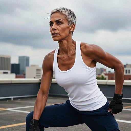 Photorealistic Ebony Athlete on Rooftop