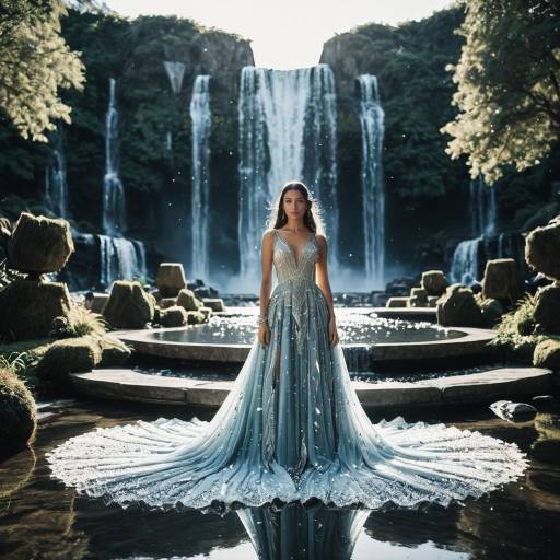 Celestial Goddess in Crystal Dress by Waterfalls