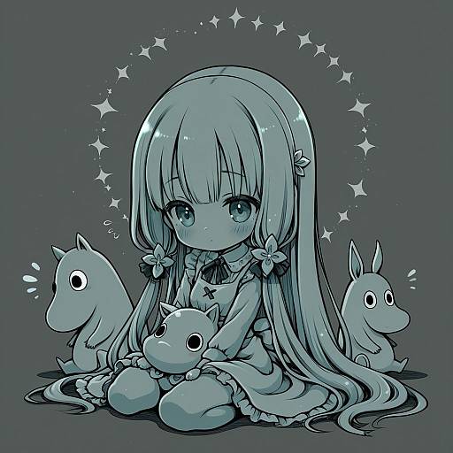 Illustration of Moomintroll, moomin in the style of Uni mate