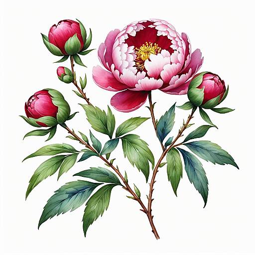 Realistic Watercolor Peony Still Life