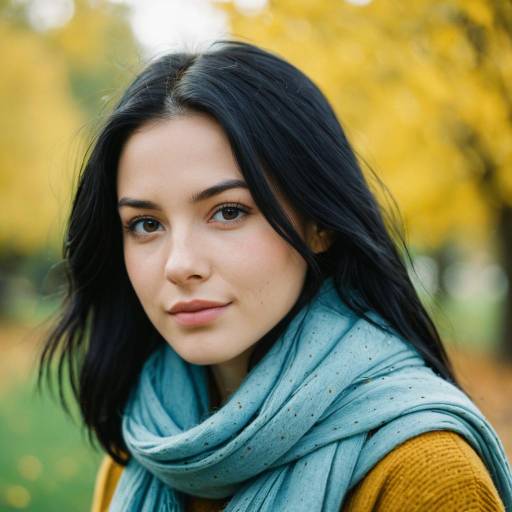 Young Woman with Blue Scarf in Autumn