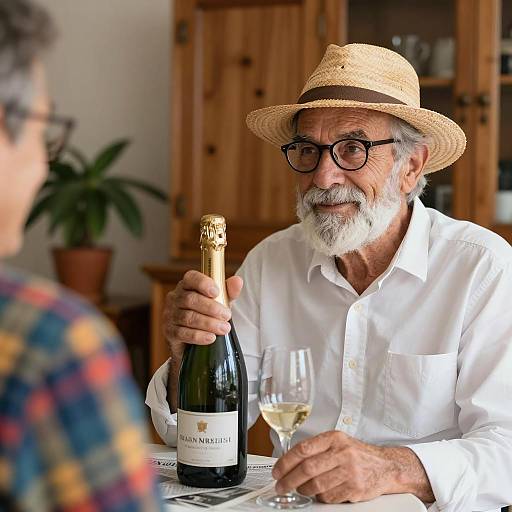 Elderly Man Celebrating with Champagne