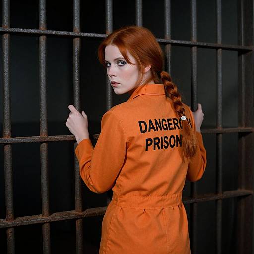 Photograph of a red-haired woman in an orange 