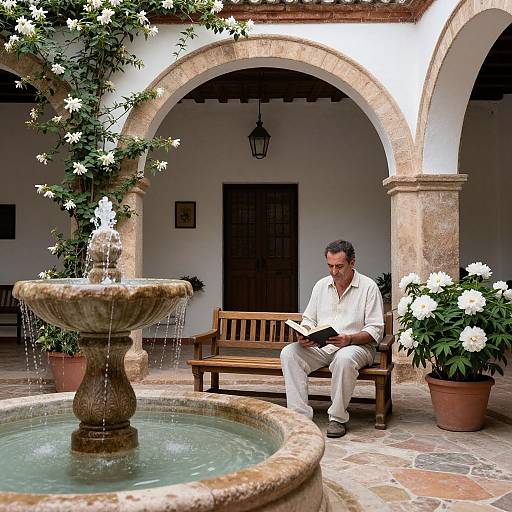Tranquil Spanish Colonial Courtyard Scene