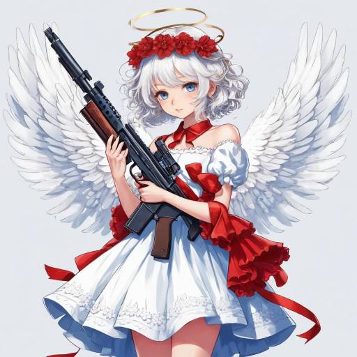 Angelic Warrior Girl with Gun
