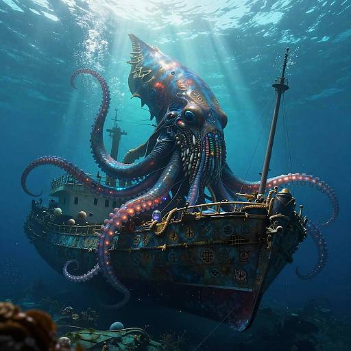 Majestic Kraken Around Submerged Shipwreck