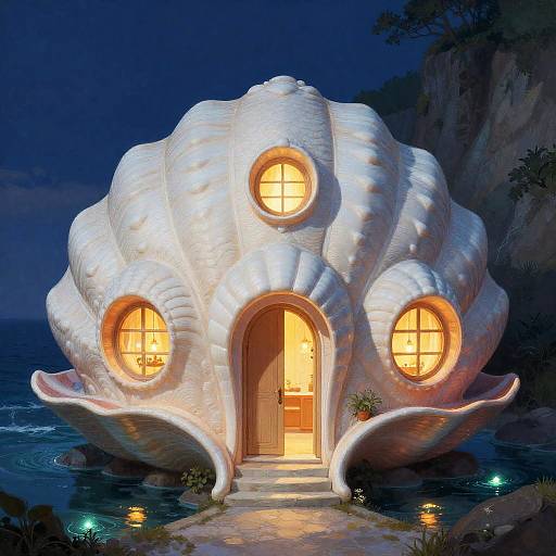 Whimsical Seashell Villa by Bioluminescent Coast