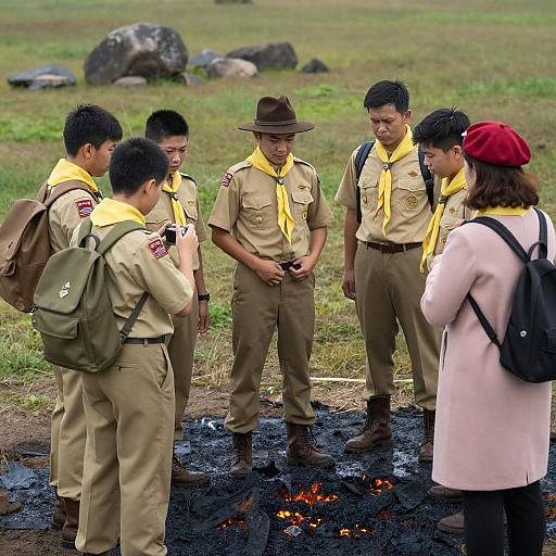 Boy Scouts in Grassy Field Photo