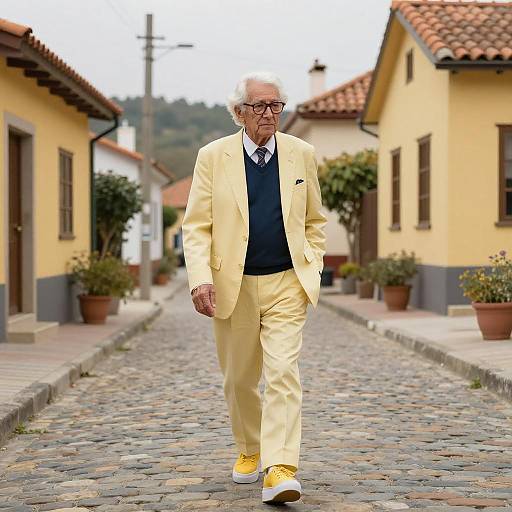 Charming Elderly Man in Pastel Village