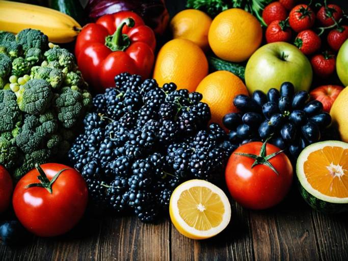 Colorful Table of Fruits and Vegetables