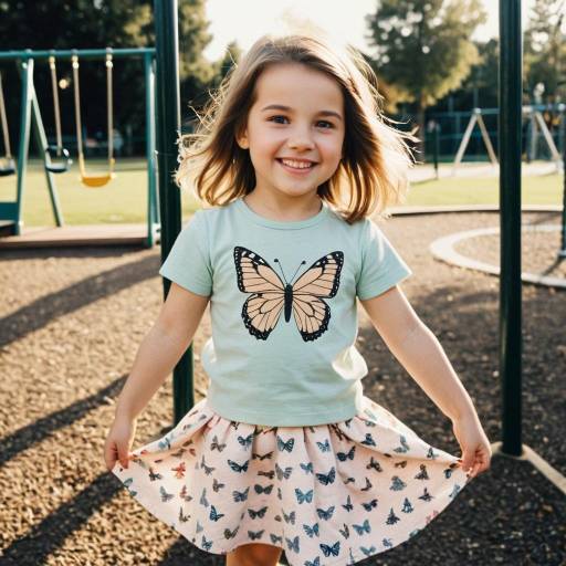 Smiling Girl Wearing Butterfly Print Outfit at Playground