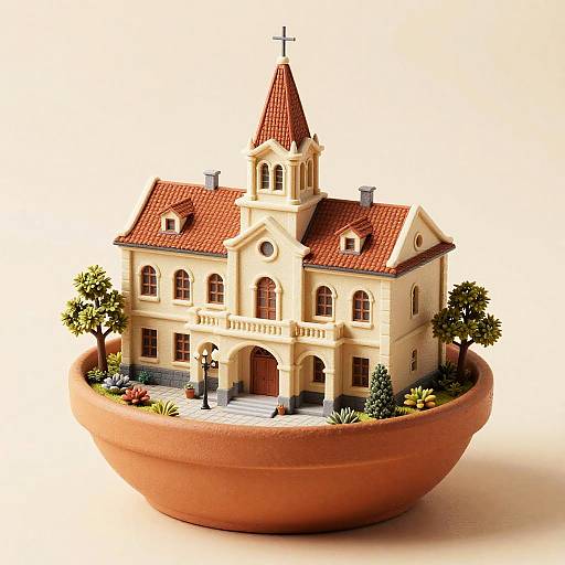 Realistic Miniature Landscape with Old Building