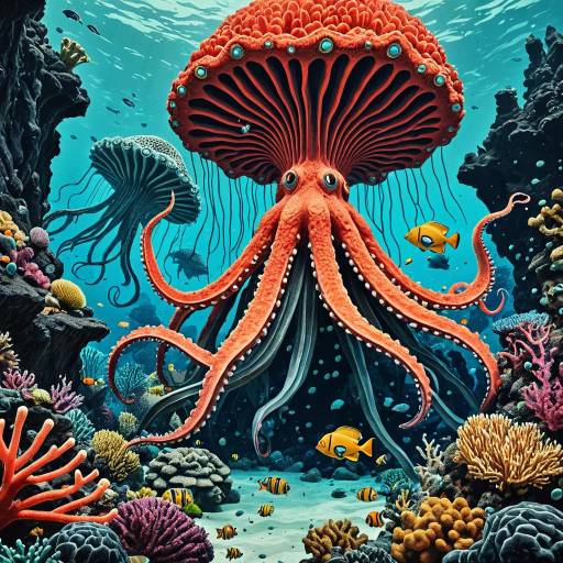 Fantasy Coral Reef Guardians and Giant Squid Fantasy Coral Reef Guardians and Giant Squid