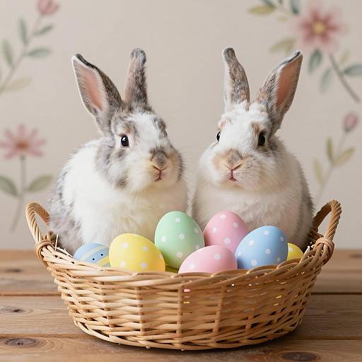 Cozy Easter Scene with Fluffy Rabbits