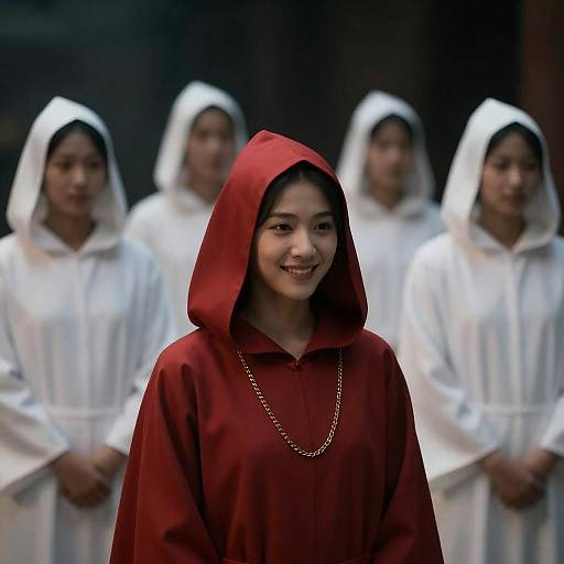 Contrasting Robes in a Shadowy Setting