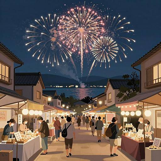 Vibrant Japanese Night Market Illustration