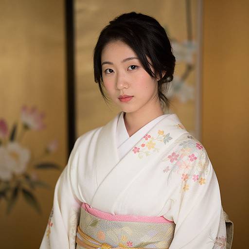 Serene Half-Japanese Woman in Kimono