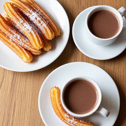 Overhead View of Churros and Hot Chocolate