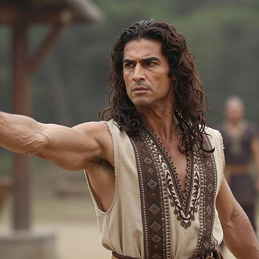 Intense Pose of a Muscular Man