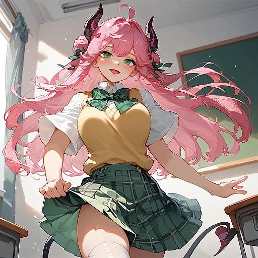 Anime Schoolgirl in Dynamic Classroom Pose