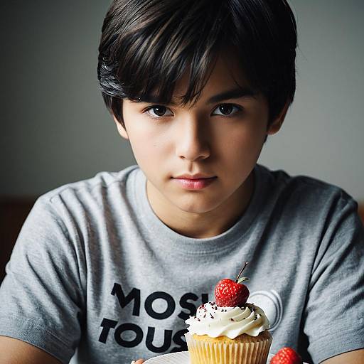 Boy with Cupcake and Strawberry