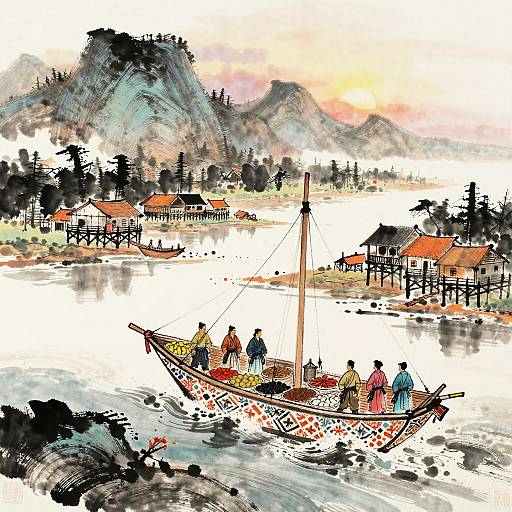 Shan Shui Indonesian Pinisi at Sunset