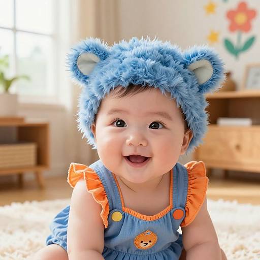 Joyful Baby with Fluffy Blue Fur