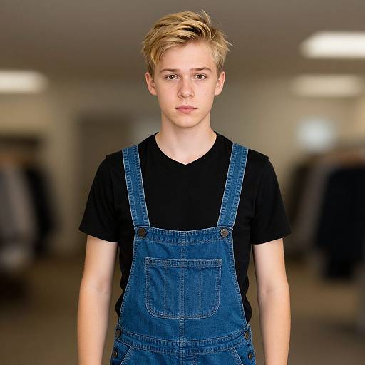 Realistic Portrait of Boy in Overalls