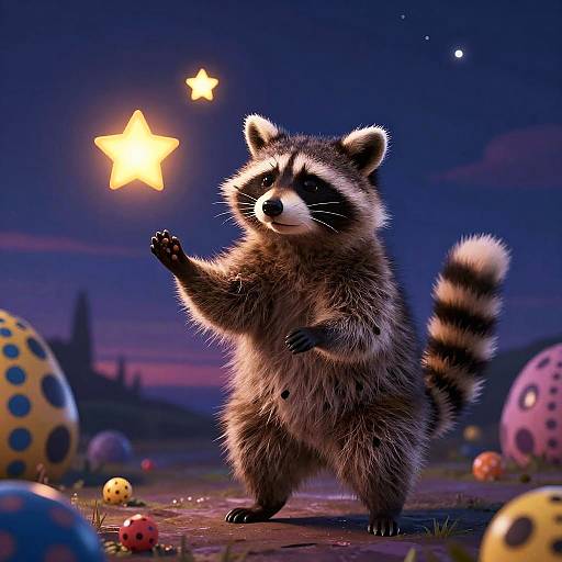 Magical Raccoon Juggling Stars