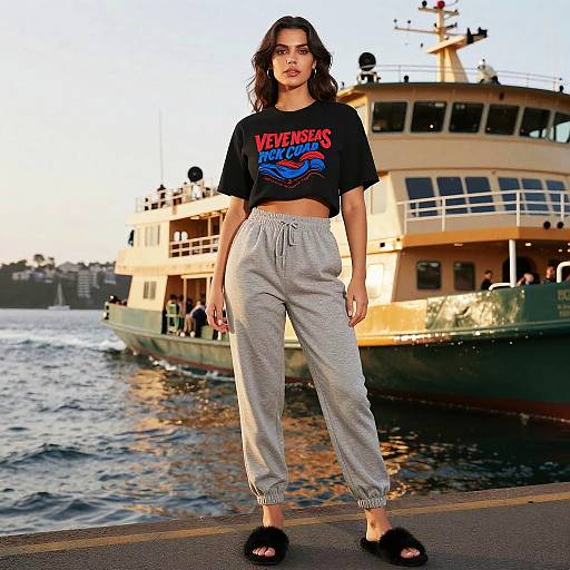 Photograph of a woman with wavy dark hair, wearing a black 