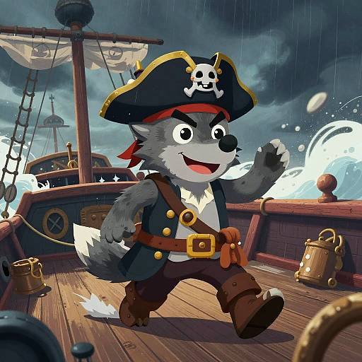 Whimsical Grey Wolf Pirate Storm