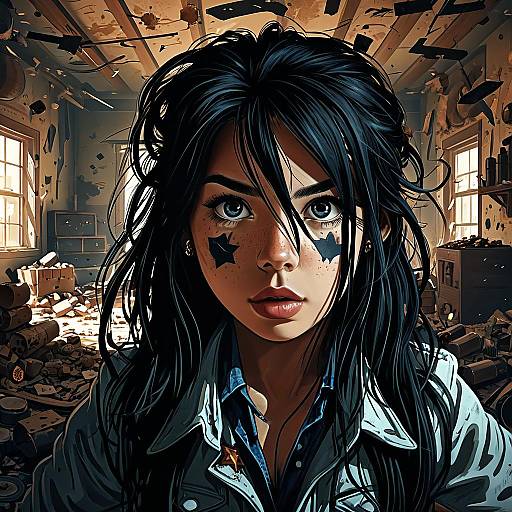 Surprised Girl Amid Explosive Chaos