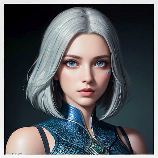 Majestic Silver-Haired Android Portrait