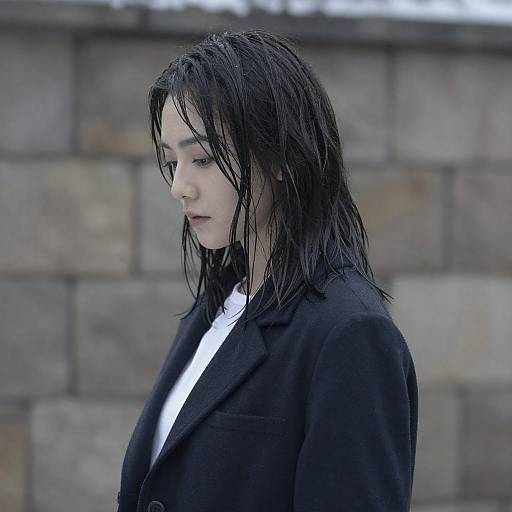 Young Woman in Snowy Stone Setting