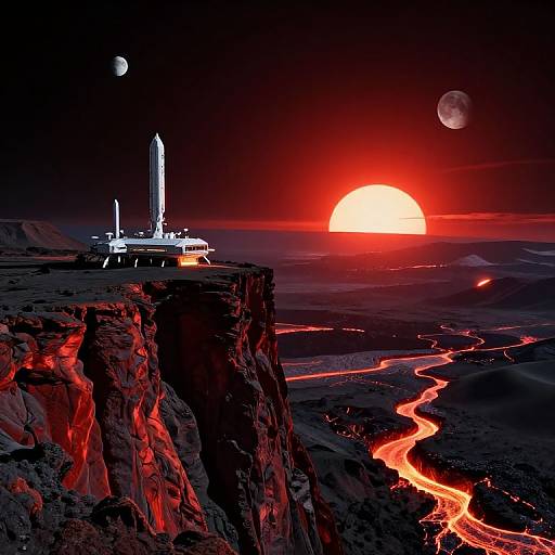 Arid Volcanic Landscape with Artemis Station