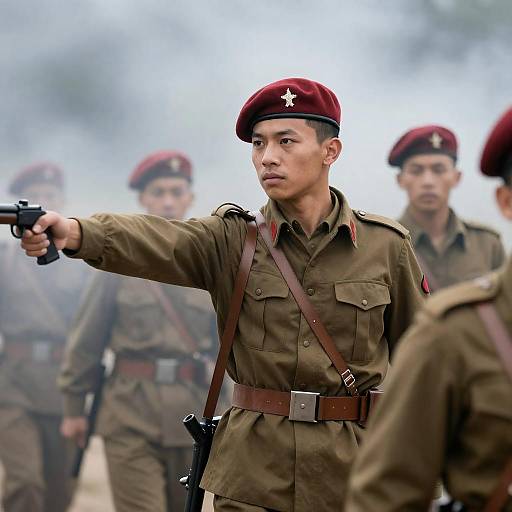 Red Beret Leading Soldiers Through Smoke