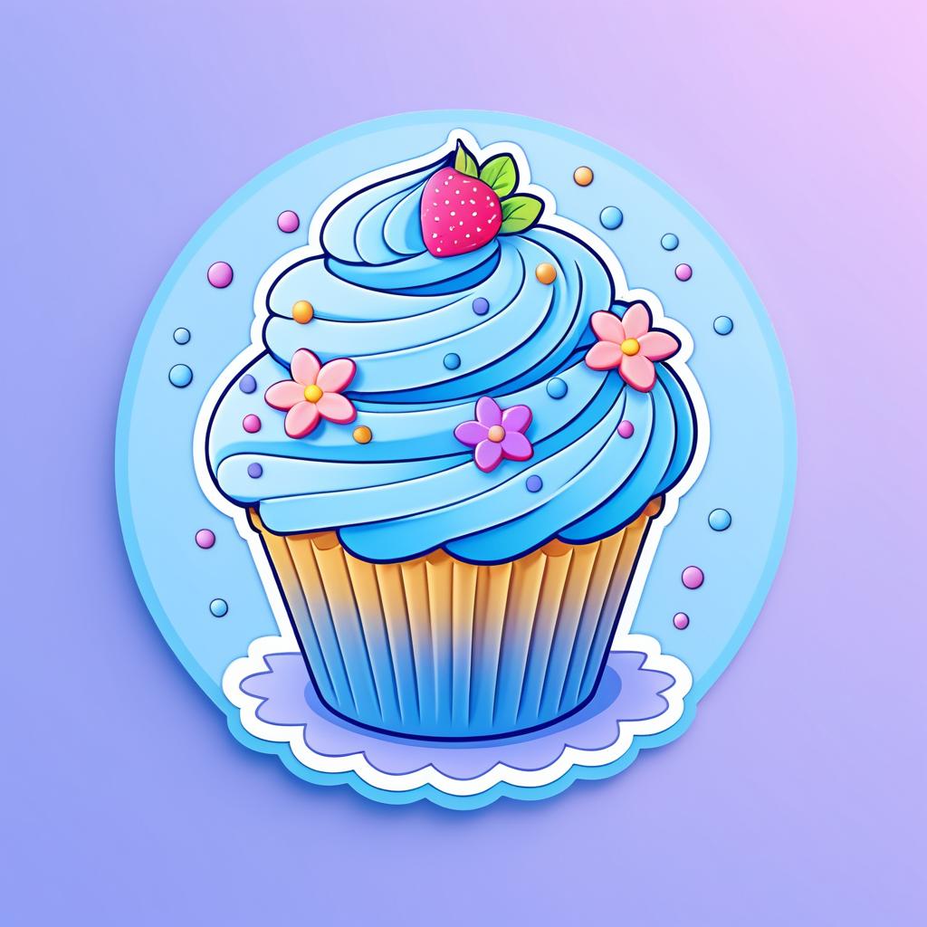 Kawaii Cupcake Sticker with Floral Splash