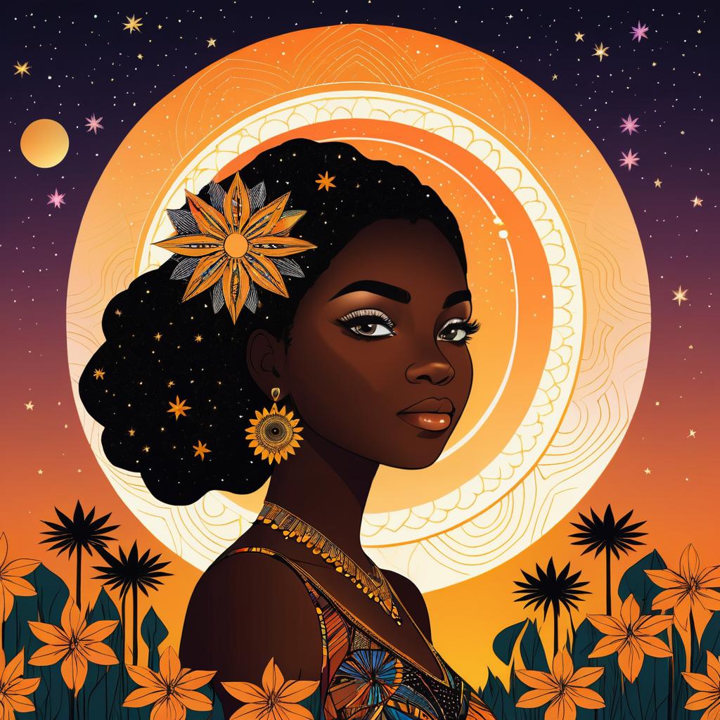 Serene Black Woman as a Star in Sunset