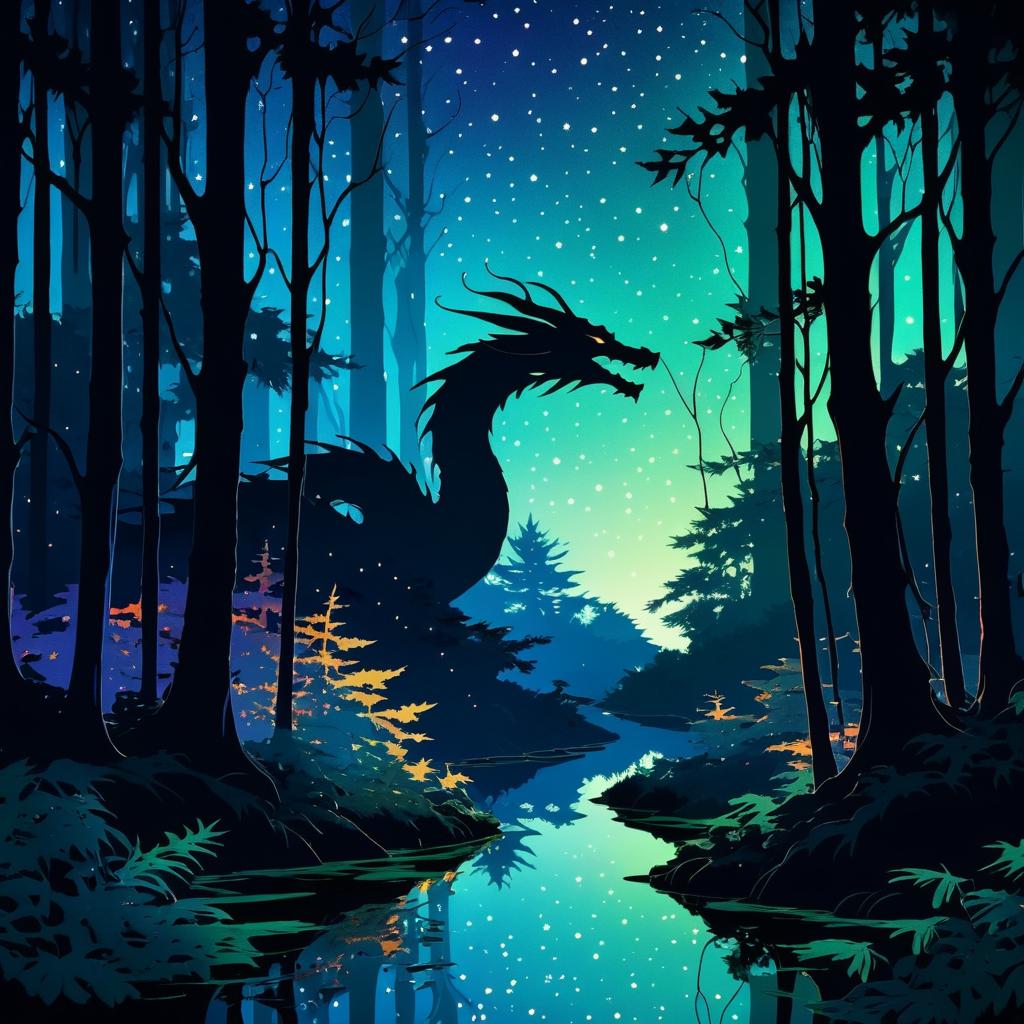 Impressionist Dragon Silhouette in Forest